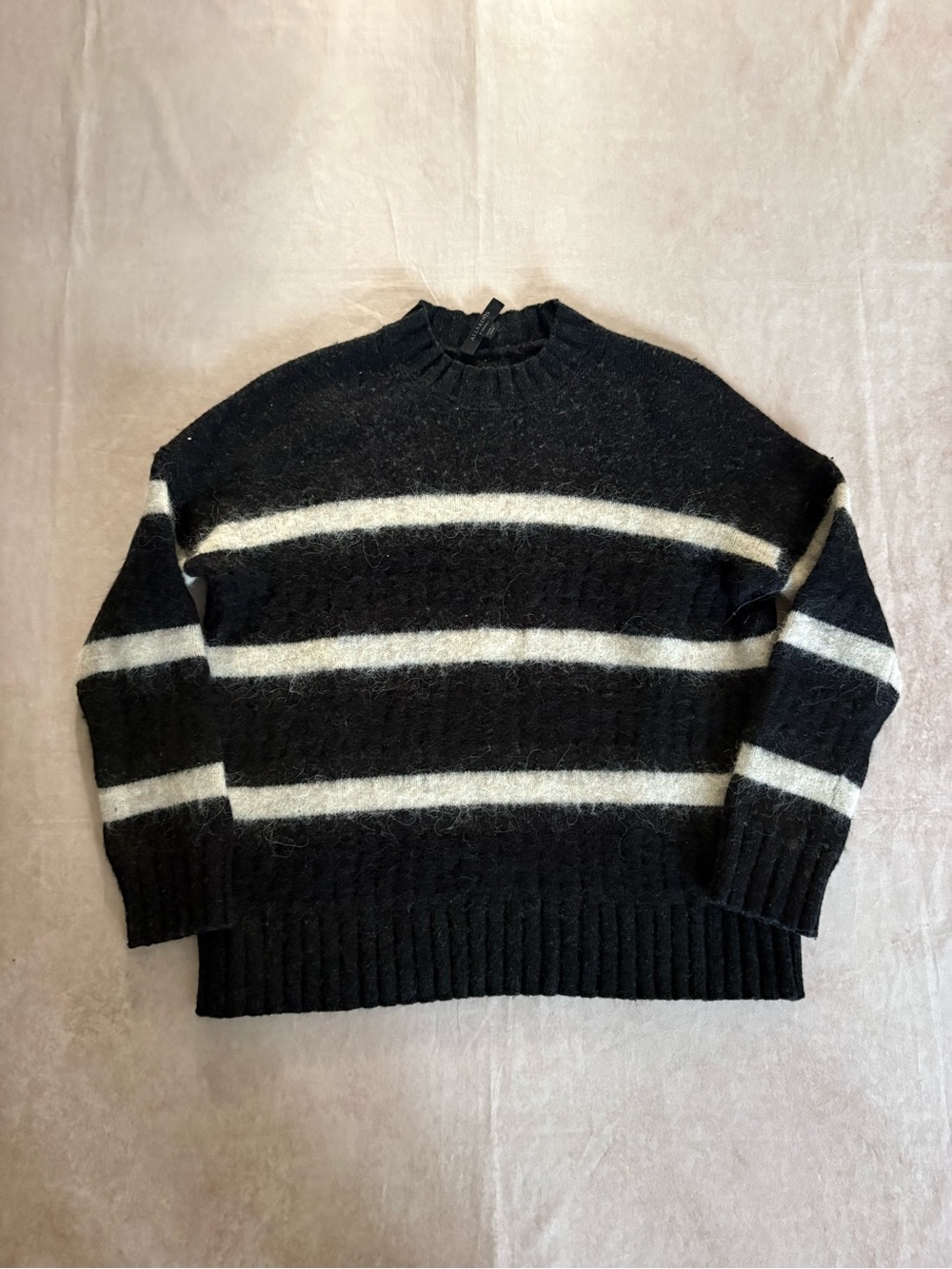 All Saints Black Whool Ribbed Crew Sweater